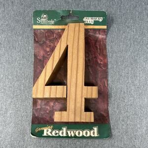 Vintage Redwood House Number 4 Wood Sign 5.5" NOS Sierra Symbols USA